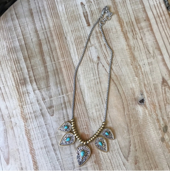 Lucky Brand / Two-Tone Turquoise Stone Necklace - Picture 4 of 4